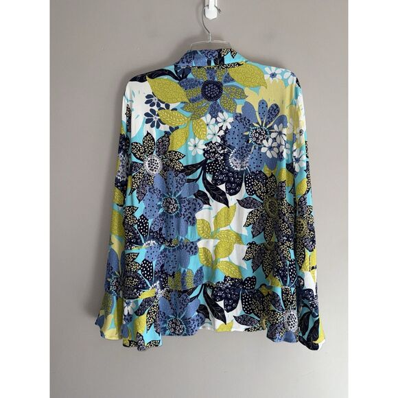 Habitat Floral Blouse Top Flare Flutter Sleeve Tiered Artsy Drapes Classic Large - Picture 9 of 16